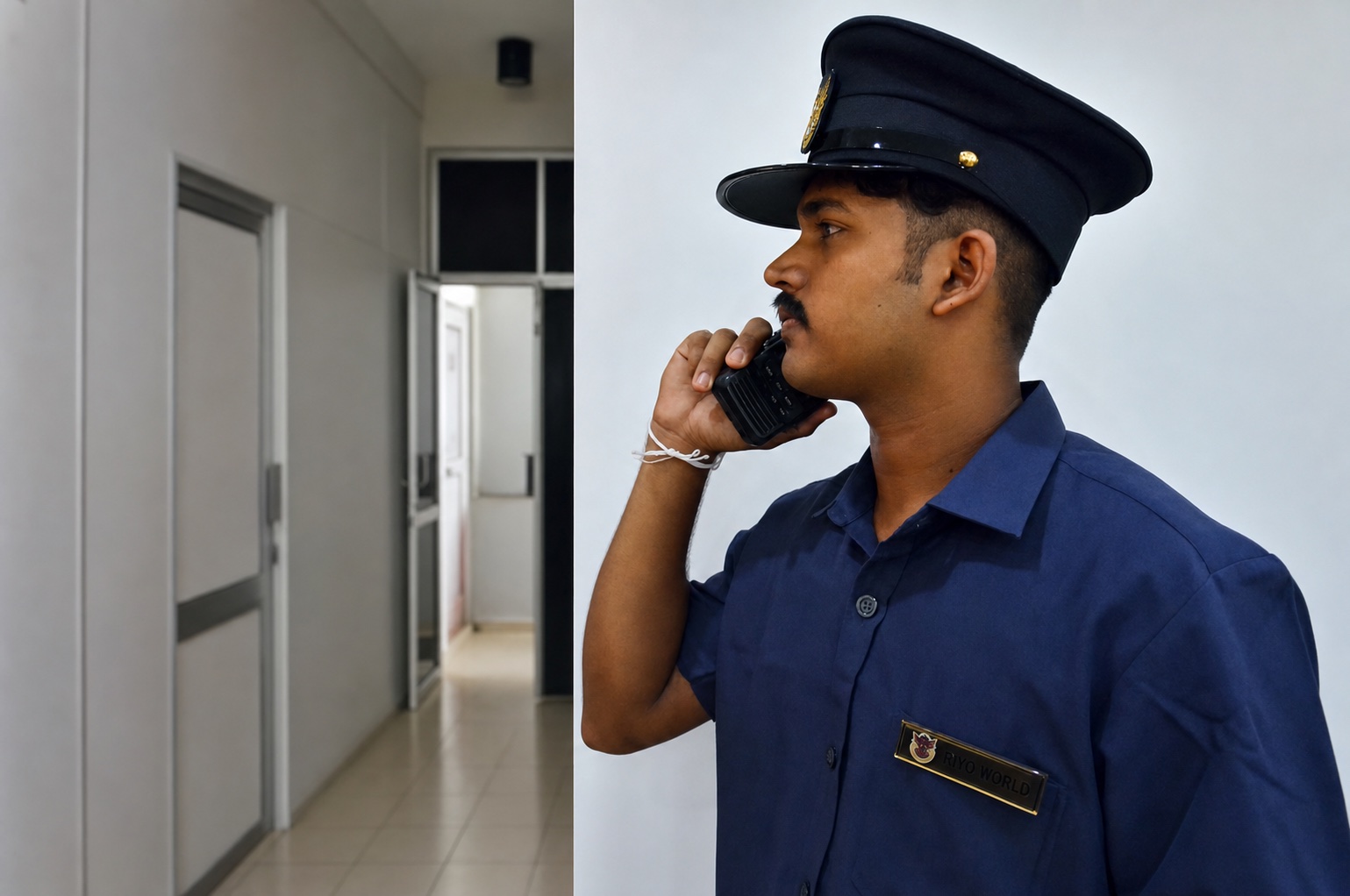 Riyo World security officer coordinating by radio